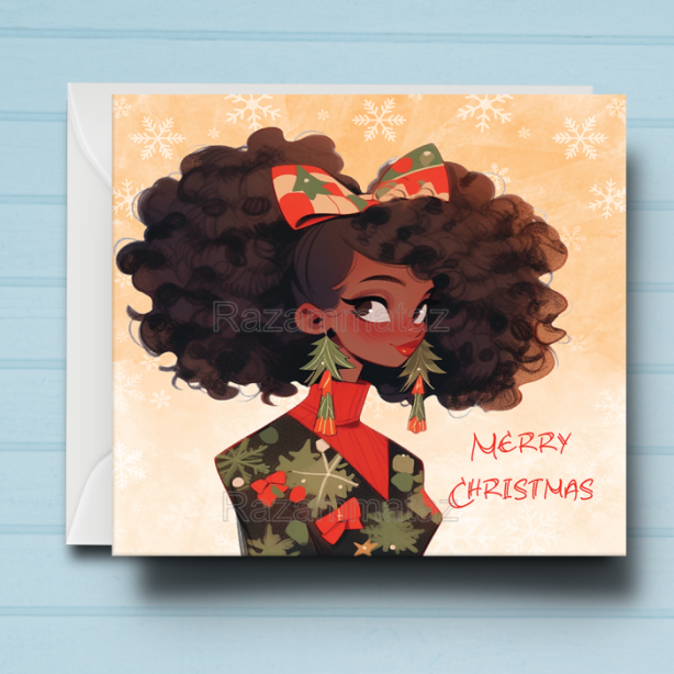 Black Girl W Christmas Card